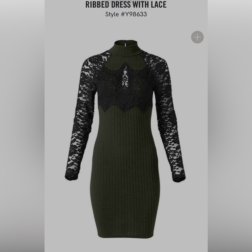 NWOT Elegant Green and Black Lace Dress